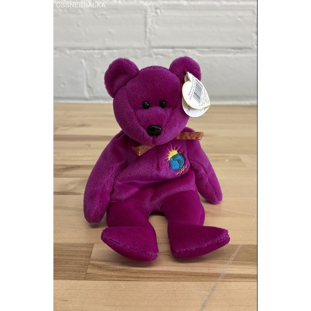 Ty‎ Beanie Baby 2000 MILLENIUM Purple Bear Plush Stuffed Animal